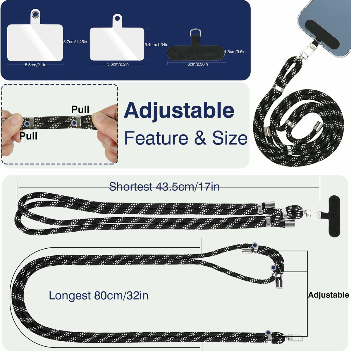 LOHASICDESIGN Cordón para teléfono ajustable y desmontable, rosa, 31.5 pulgadas