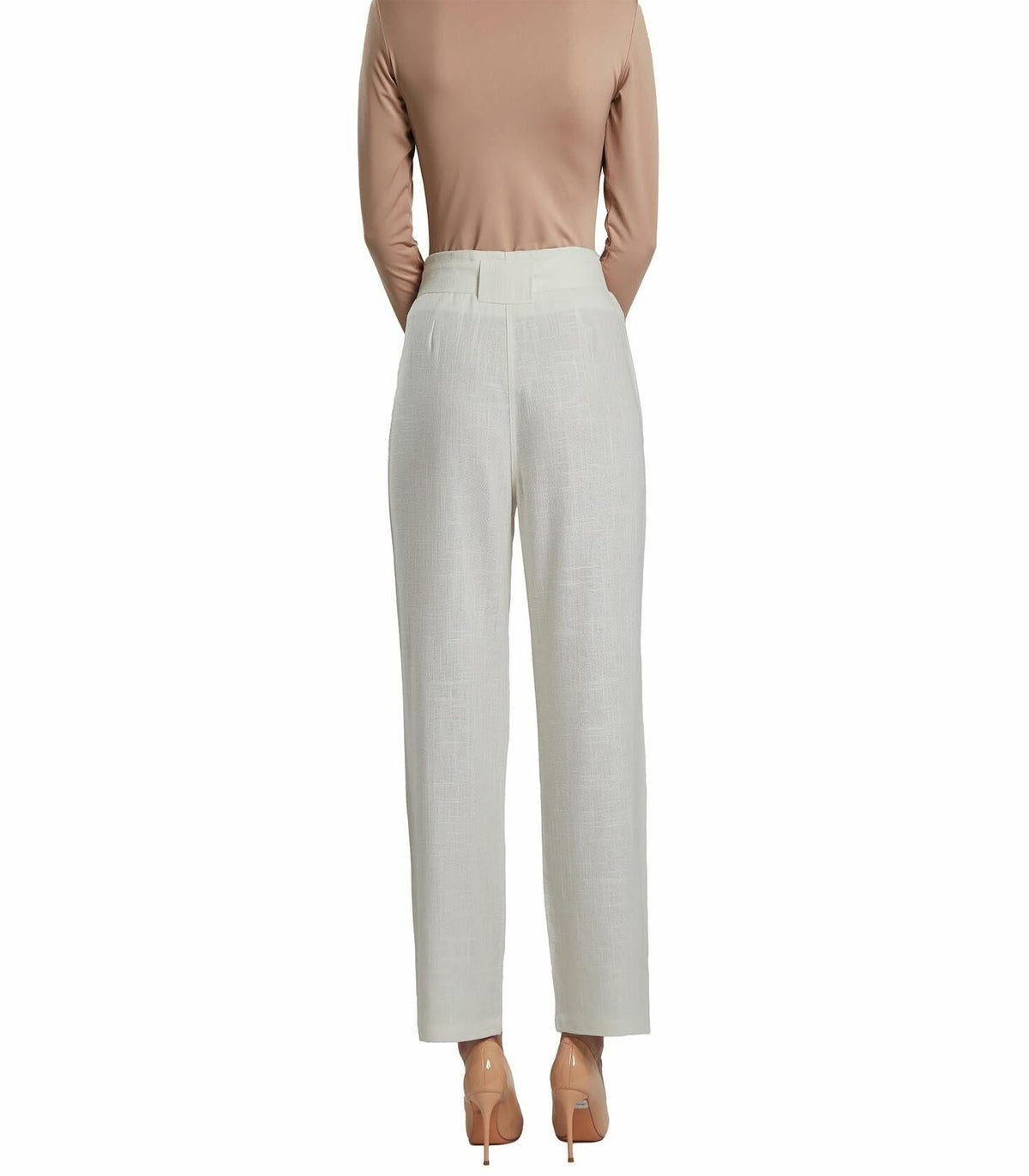 Pantalones SANDY & SID de lino para mujer, de tiro alto, corte recto y estilo capri, color blanco, talla S
