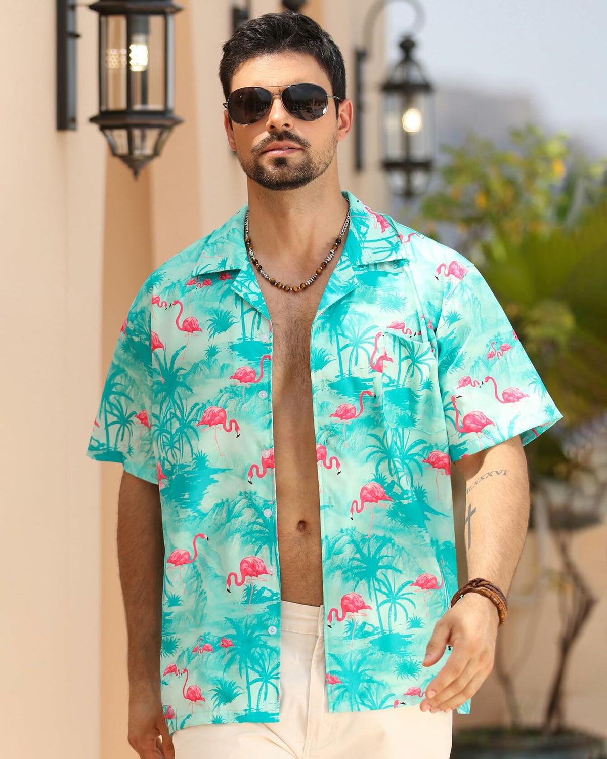 Camisa hawaiana APTRO para hombre, camisa tropical de manga corta con botones, talla 2X