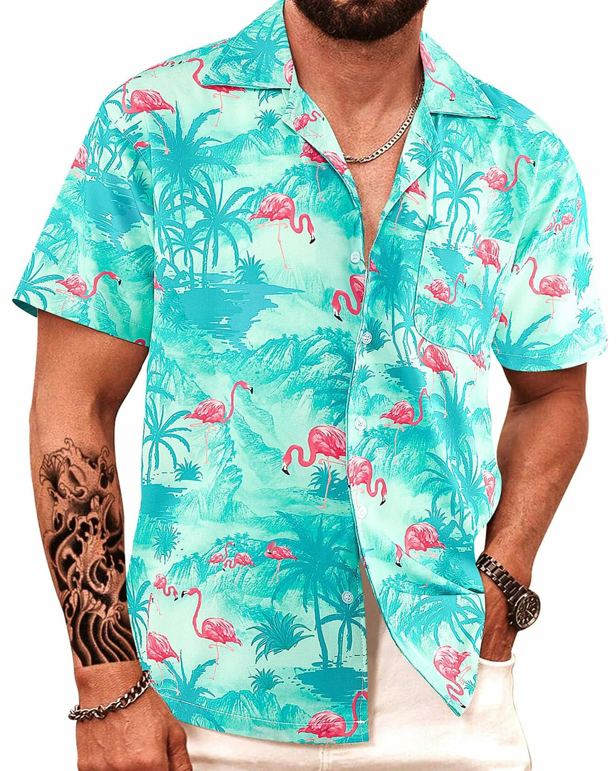 Camisa hawaiana APTRO para hombre, camisa tropical de manga corta con botones, talla 2X