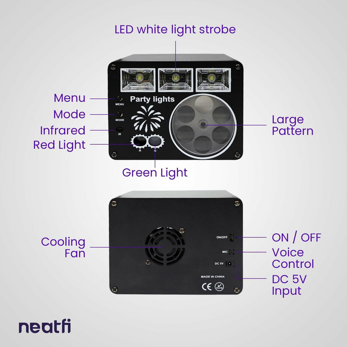 Luz de fiesta activada por sonido Neatfi con control remoto, color negro, para interiores, DJ