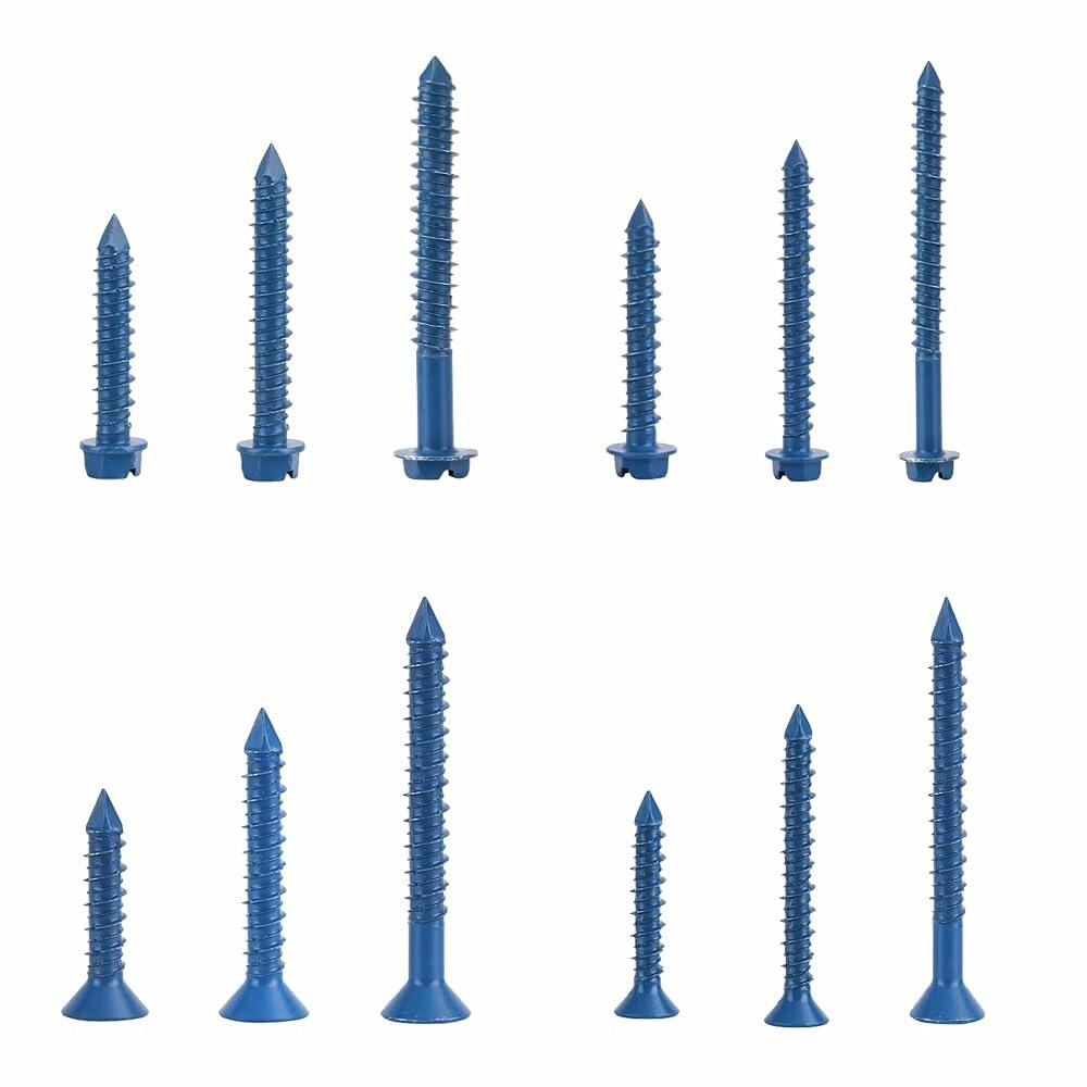 290 piezas de tornillos para concreto, 12 tamaños, anclajes para mampostería de cabeza plana y hexagonal, 1.25"-2.25"