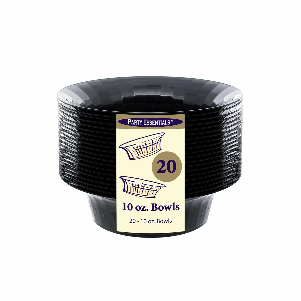 Ensaladeras de plástico de lujo Party Essentials 10oz Negro 20 unidades