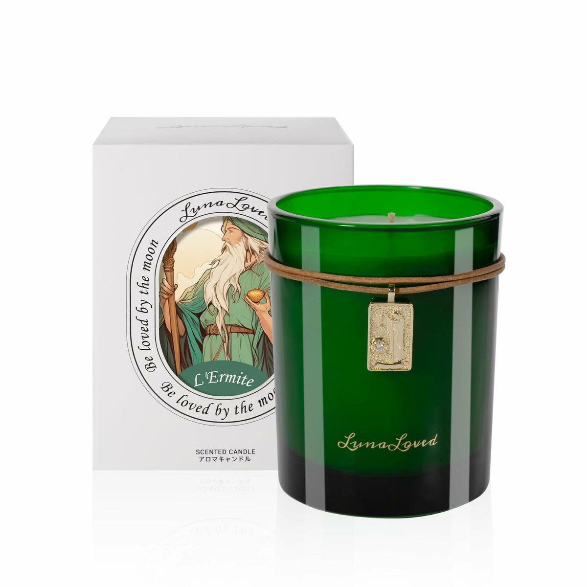 Vela LunaLoved para el Tarot El Ermitaño, velas aromáticas de enebro y lavanda, VERDE