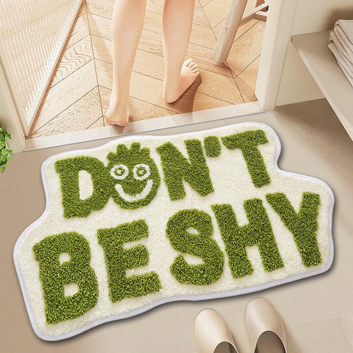 Alfombra de baño de felpa antideslizante Blkjsgly 18x30, suave y absorbente, verde y blanca