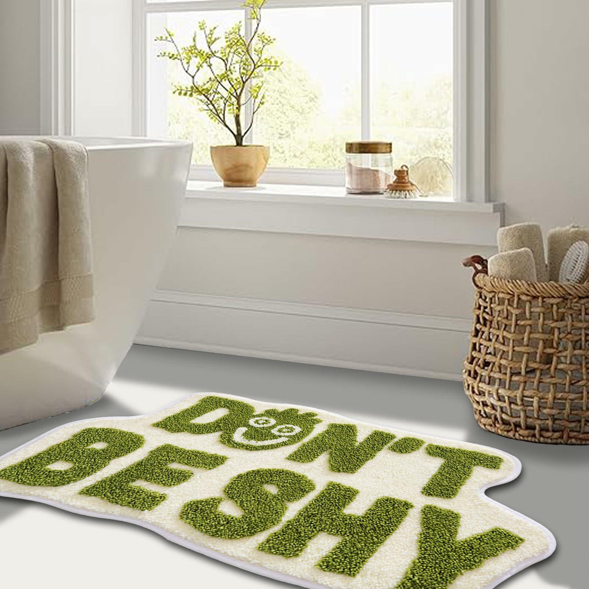 Alfombra de baño de felpa antideslizante Blkjsgly 18x30, suave y absorbente, verde y blanca