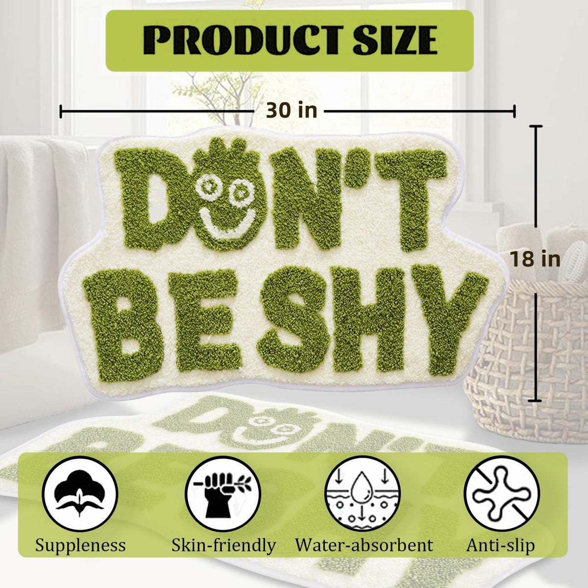 Alfombra de baño de felpa antideslizante Blkjsgly 18x30, suave y absorbente, verde y blanca