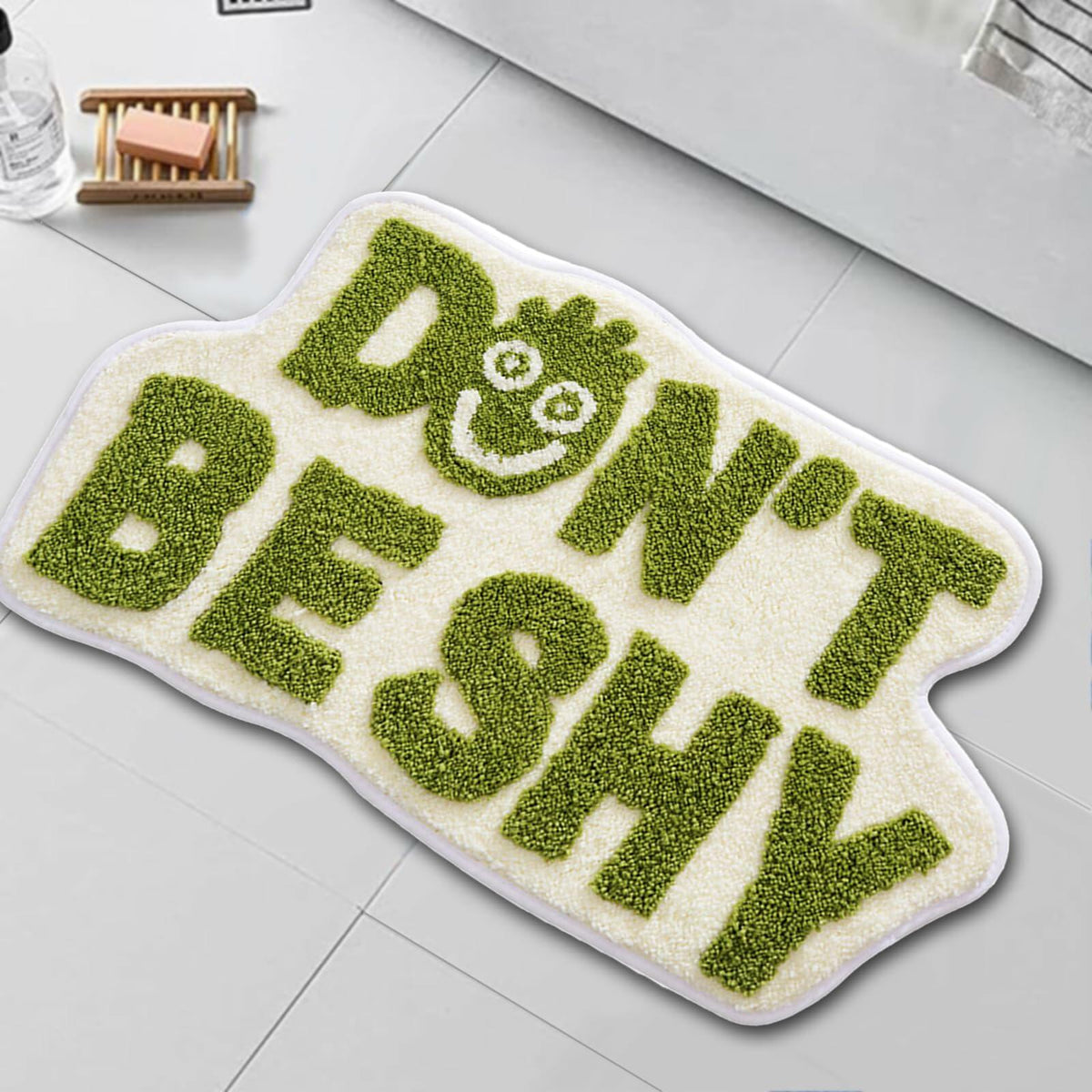 Alfombra de baño de felpa antideslizante Blkjsgly 18x30, suave y absorbente, verde y blanca