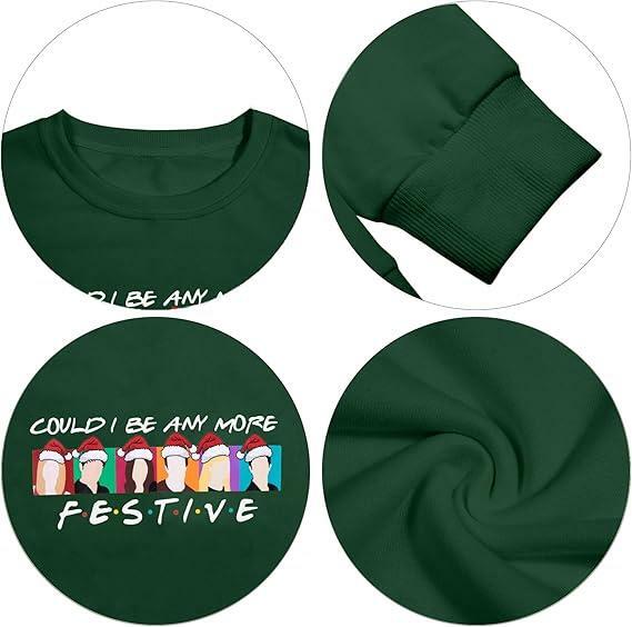 Sudadera navideña de manga larga FASHGL Christmas Friends para mujer, verde, XL
