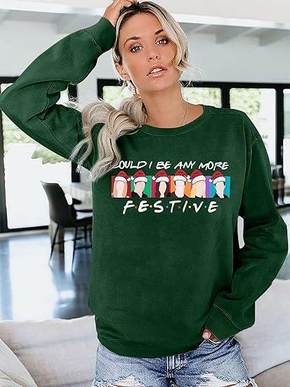 Sudadera navideña de manga larga FASHGL Christmas Friends para mujer, verde, XL