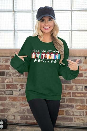 Sudadera navideña de manga larga FASHGL Christmas Friends para mujer, verde, XL