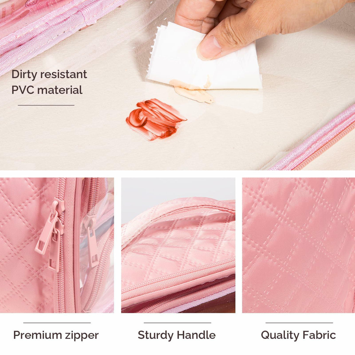 Neceser de viaje transparente FUNSEED, organizador grande, color rosa, múltiples compartimentos
