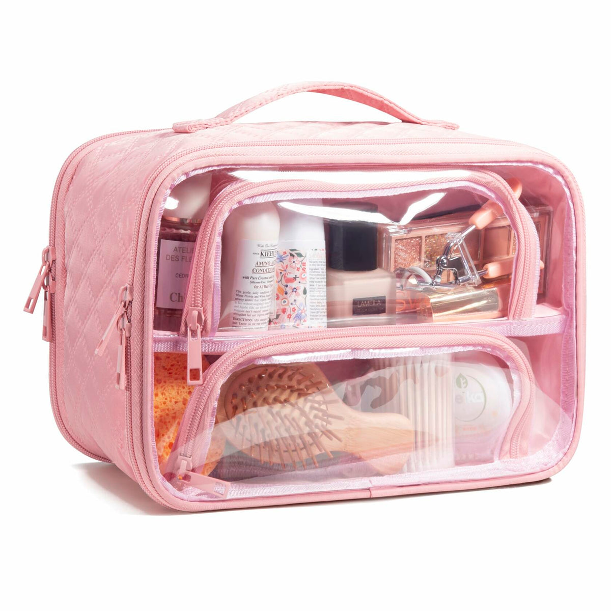 Neceser de viaje transparente FUNSEED, organizador grande, color rosa, múltiples compartimentos