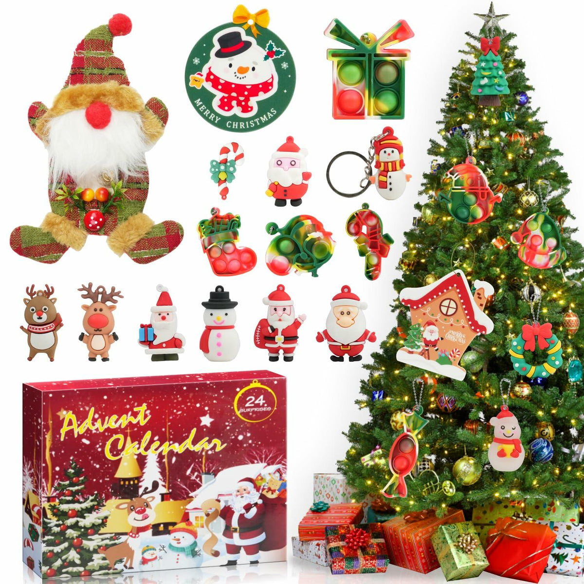Calendario de Adviento BUSY DINOS 2024, cuenta regresiva de Navidad, 24 días, adorno para árbol
