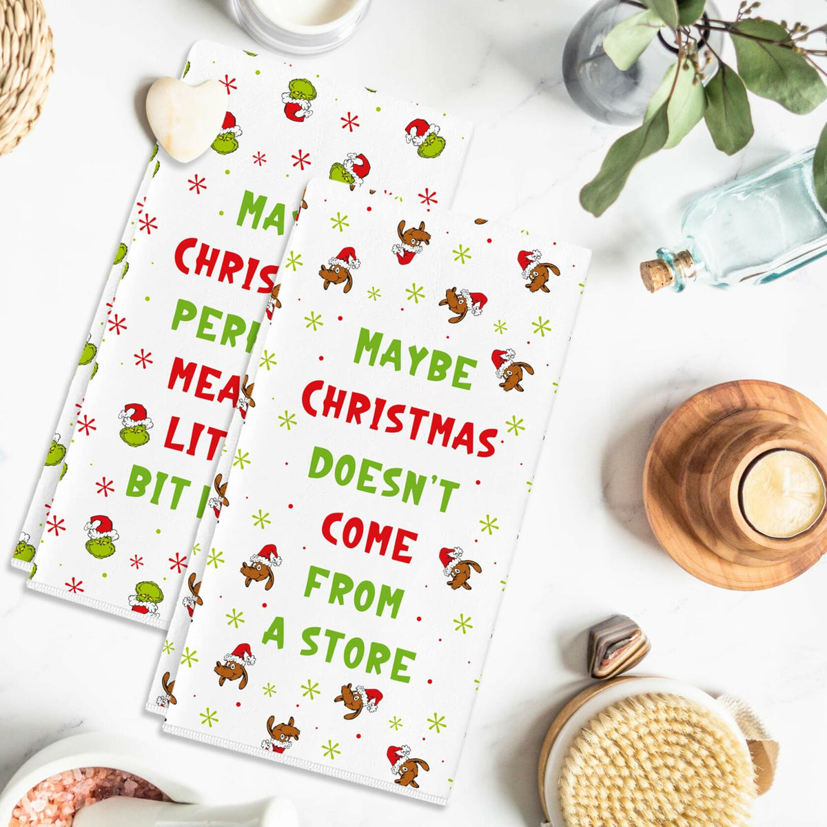 Paquete de 2 toallas navideñas divertidas, absorbentes para cocina o baño, regalos de intercambio (White Elephant)