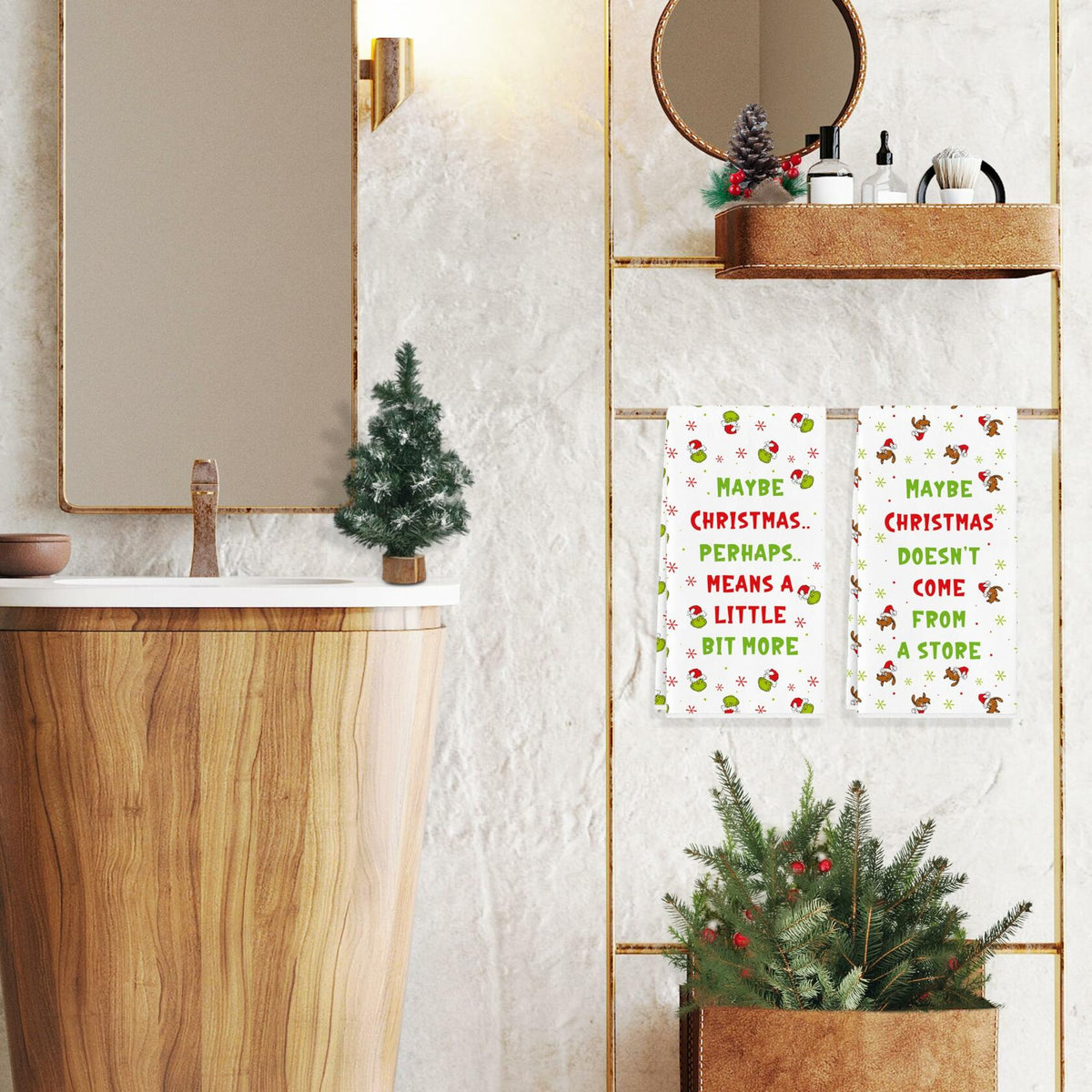 Paquete de 2 toallas navideñas divertidas, absorbentes para cocina o baño, regalos de intercambio (White Elephant)