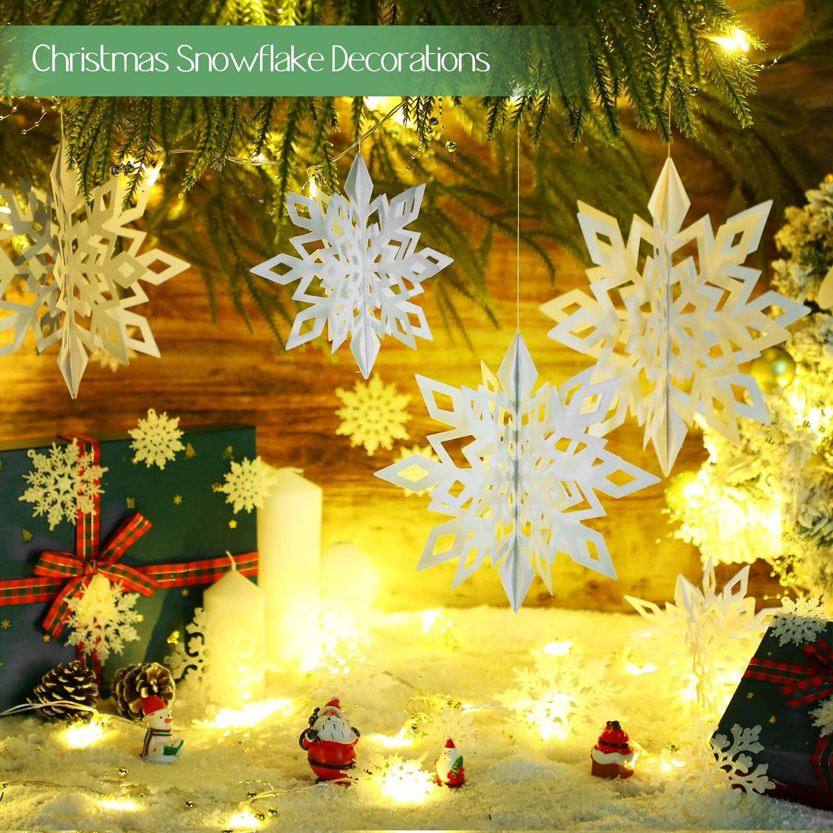 Set de 12 adornos navideños de copos de nieve 3D Fullhawl, decoración colgante blanca