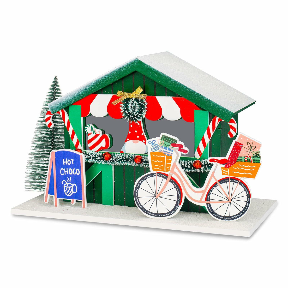 Set de villa navideña con luces LED Zqoyn para decoración de mesa de interior, diseño de bicicleta