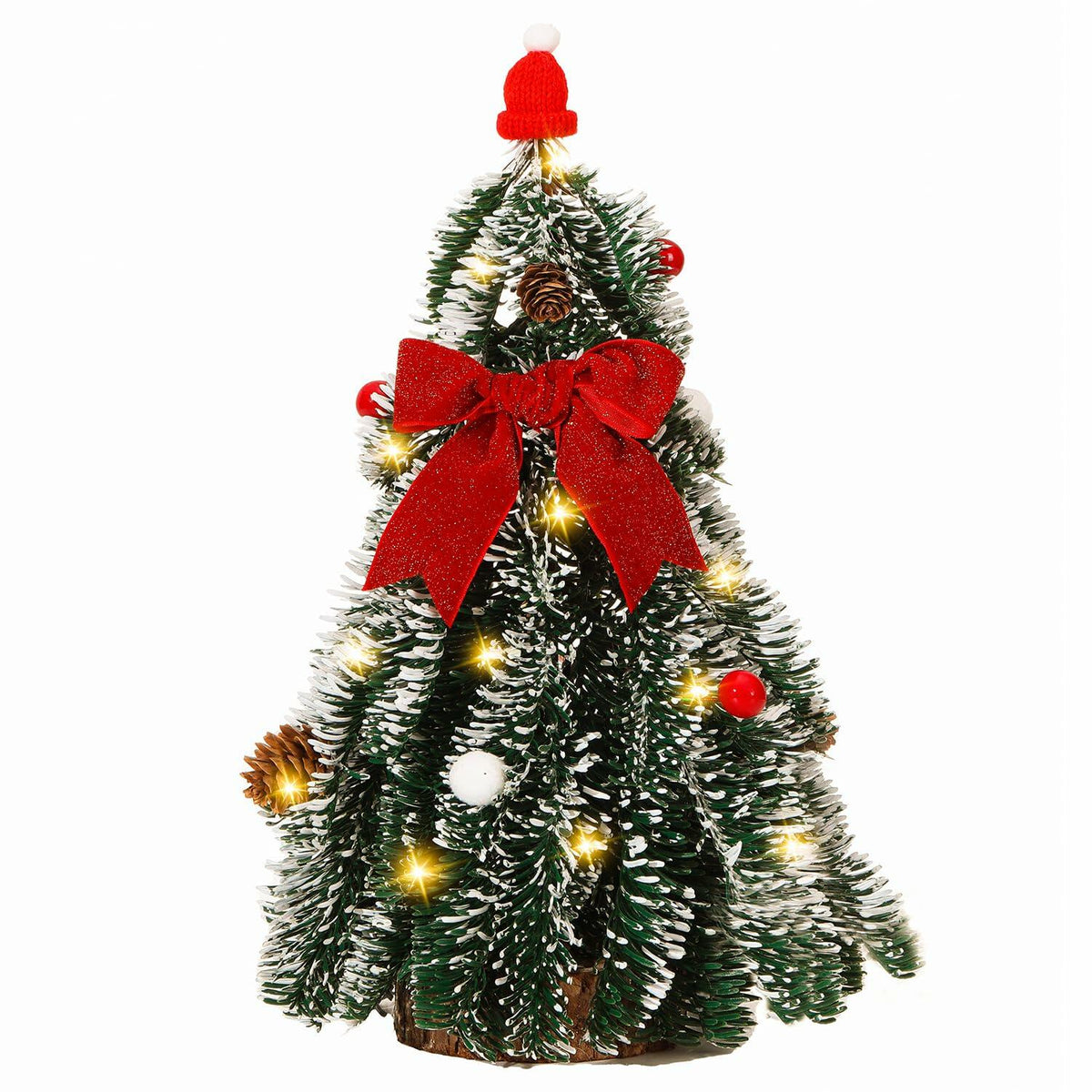 Árbol de Navidad de mesa LED de 16 pulgadas HOMCDALY con lazo rojo para decoración de interiores