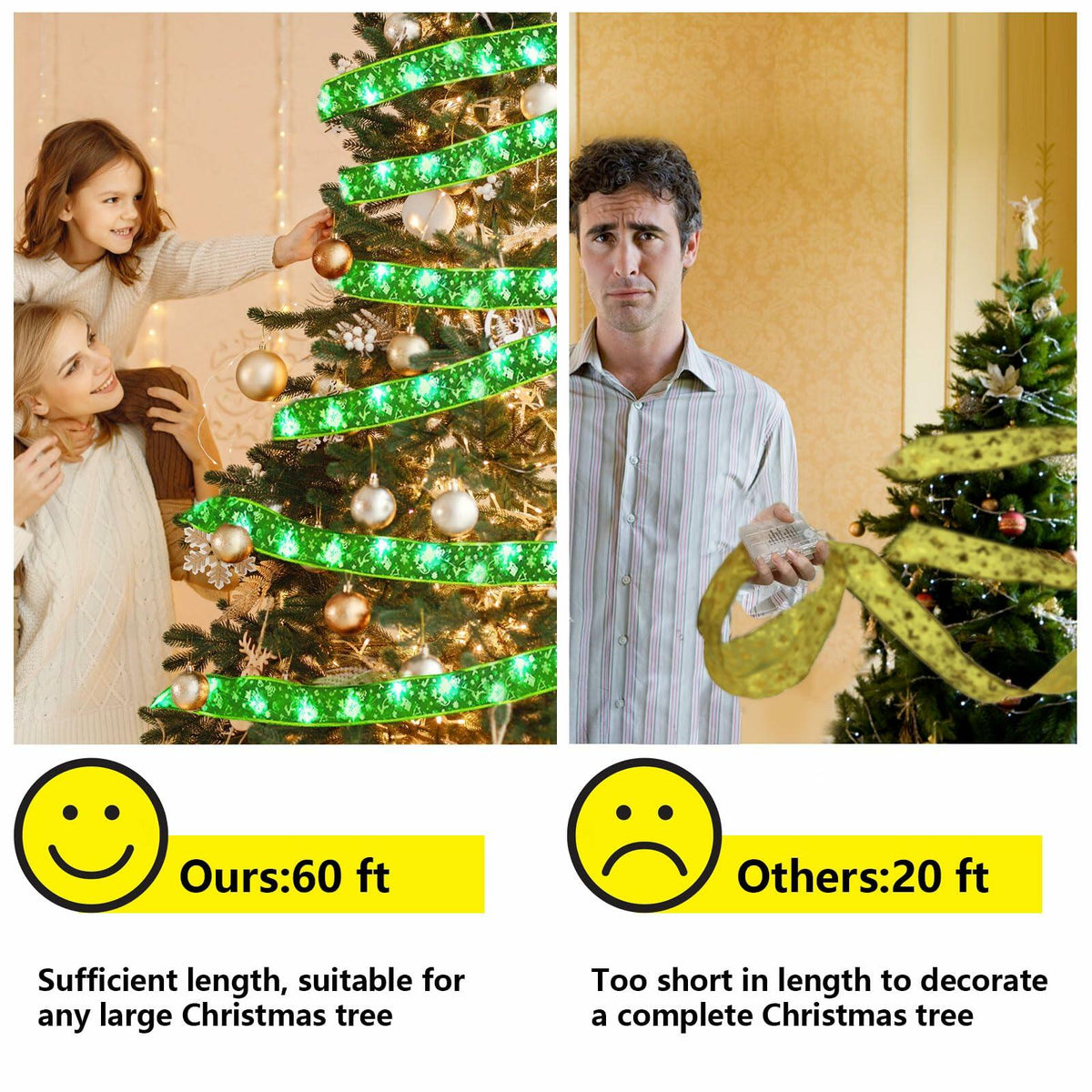 Luces de cinta para árbol de Navidad Vloso, 66 pies, 200 LED, control remoto, temporizador, a pilas y USB