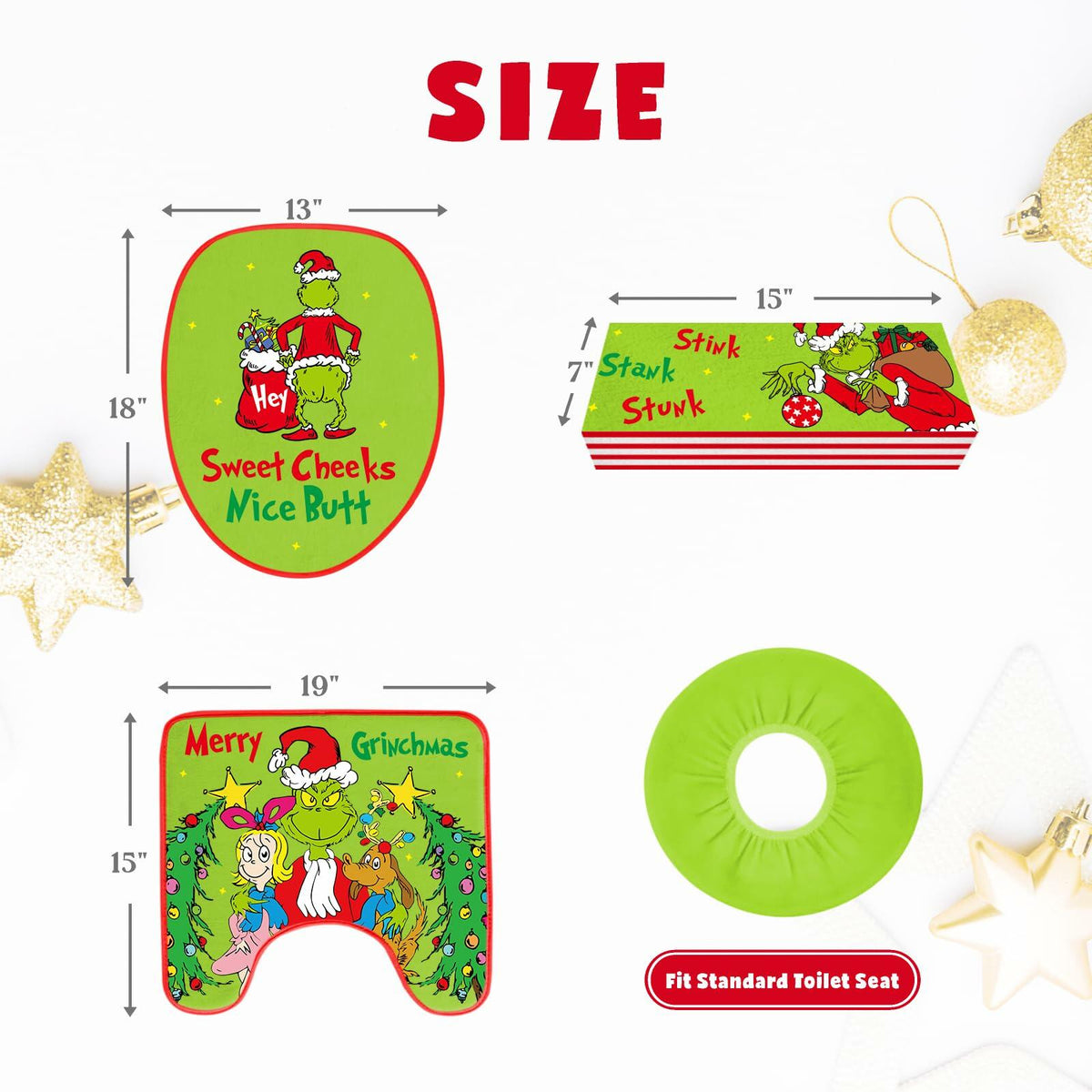 Set de fundas para inodoro navideñas divertidas, 4 piezas, decoración de baño para intercambio de regalos (White Elephant)