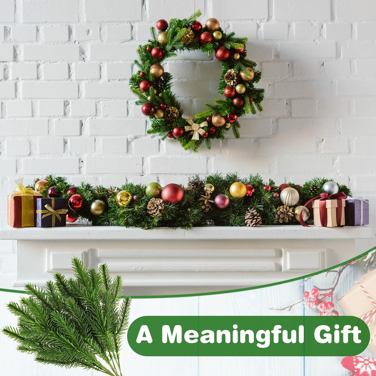 100 piezas de agujas de pino artificiales, 25 cm, verdes, accesorios de Navidad para manualidades