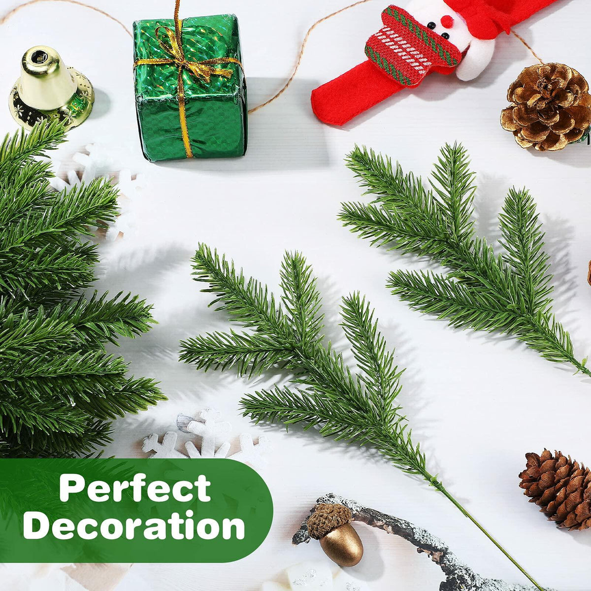100 piezas de agujas de pino artificiales, 25 cm, verdes, accesorios de Navidad para manualidades