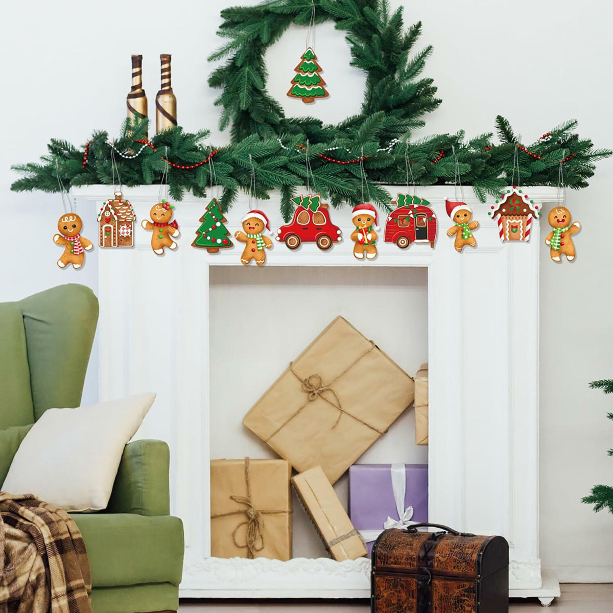 12 adornos de hombre de jengibre para árbol de Navidad, lindos accesorios de decoración navideña