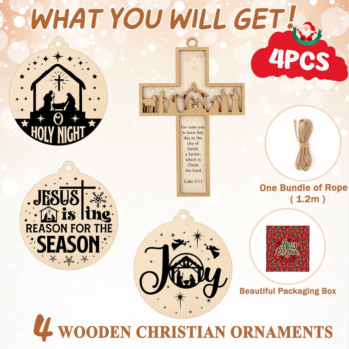 Juego de 8 adornos navideños cristianos de escena de cruz para decoración navideña