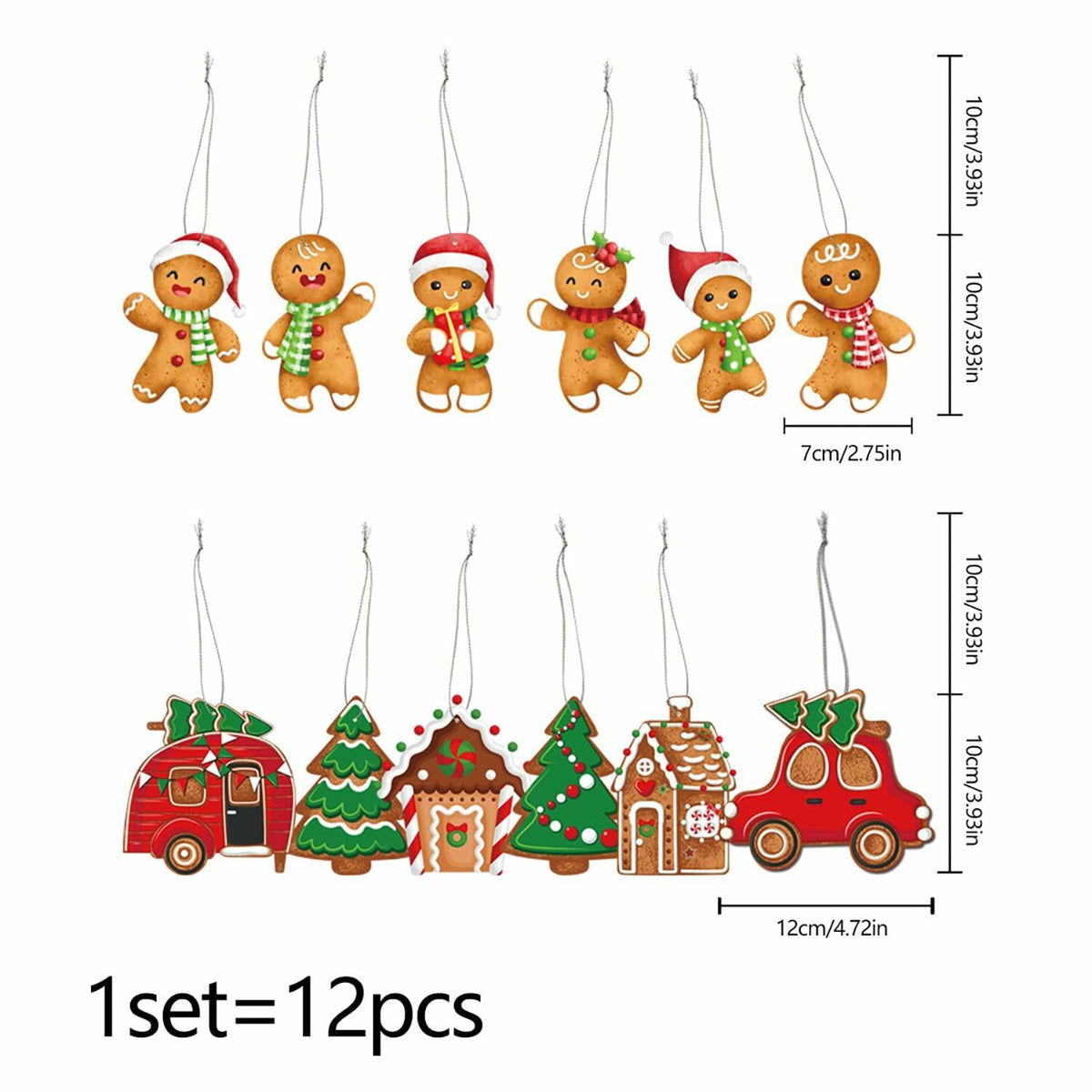 12 adornos de hombre de jengibre para árbol de Navidad, lindos accesorios de decoración navideña