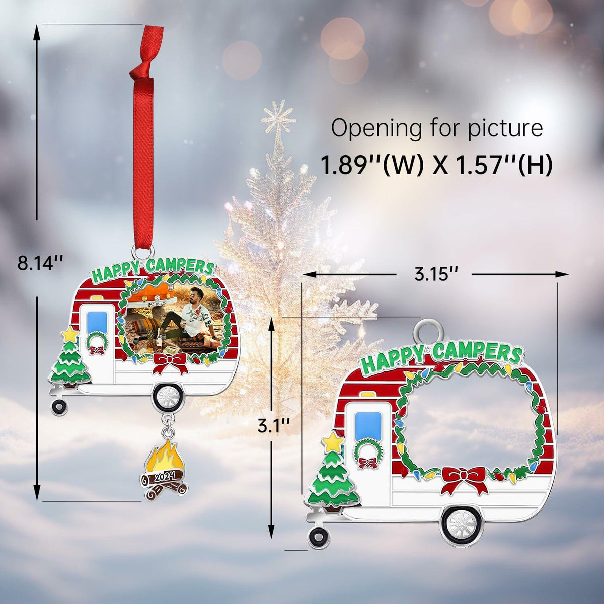 Adorno de camping marco de fotos de caravana decoración para árbol de Navidad 2024