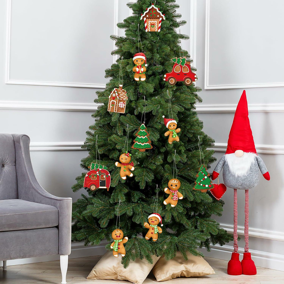 12 adornos de hombre de jengibre para árbol de Navidad, lindos accesorios de decoración navideña