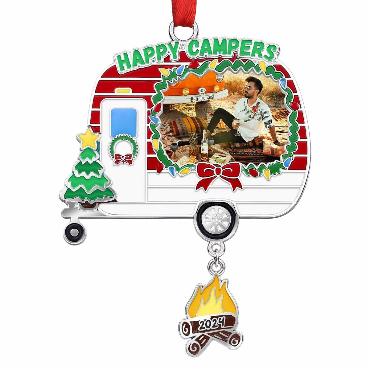 Adorno de camping marco de fotos de caravana decoración para árbol de Navidad 2024