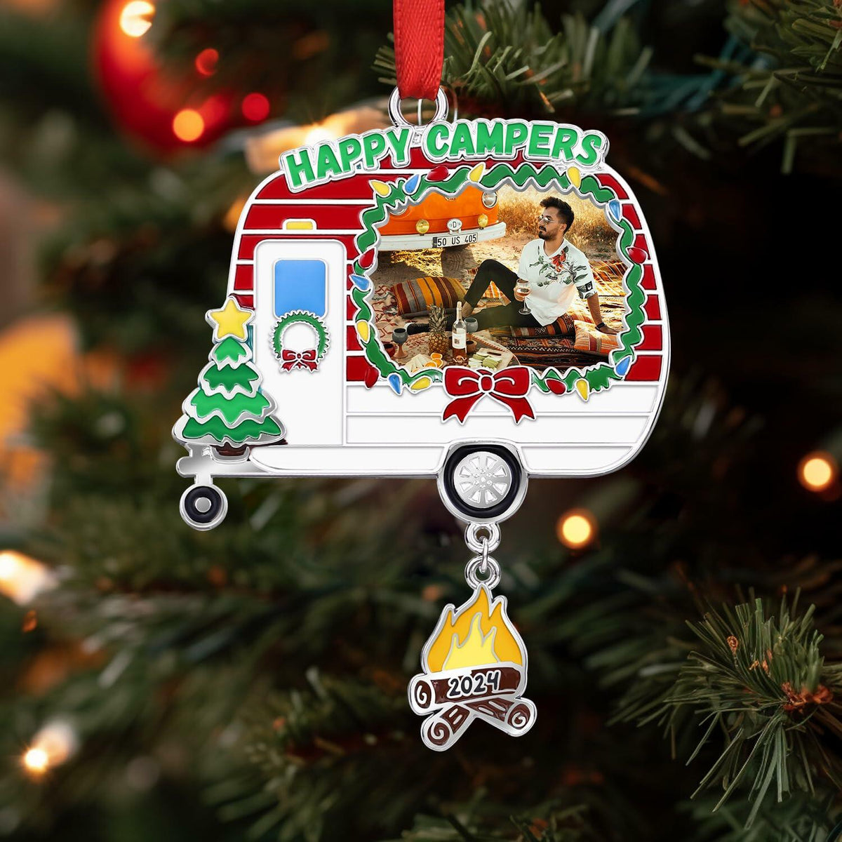 Adorno de camping marco de fotos de caravana decoración para árbol de Navidad 2024