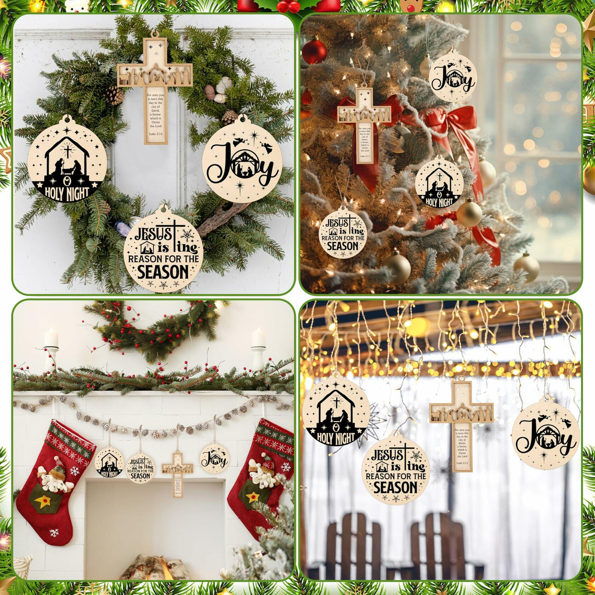 Juego de 8 adornos navideños cristianos de escena de cruz para decoración navideña
