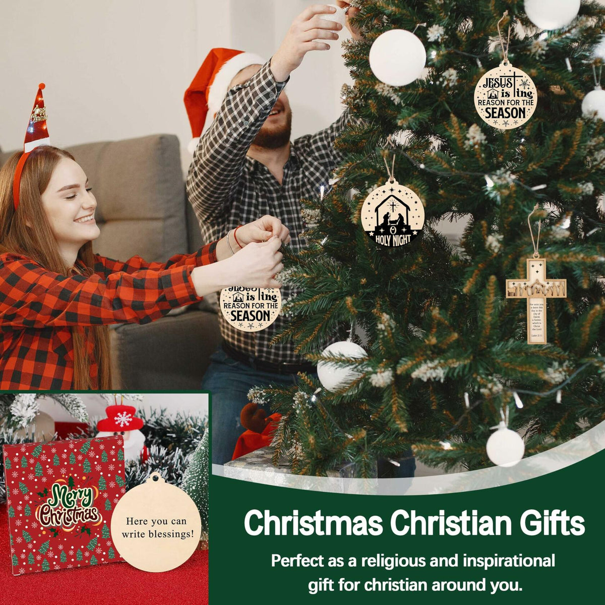 Juego de 8 adornos navideños cristianos de escena de cruz para decoración navideña
