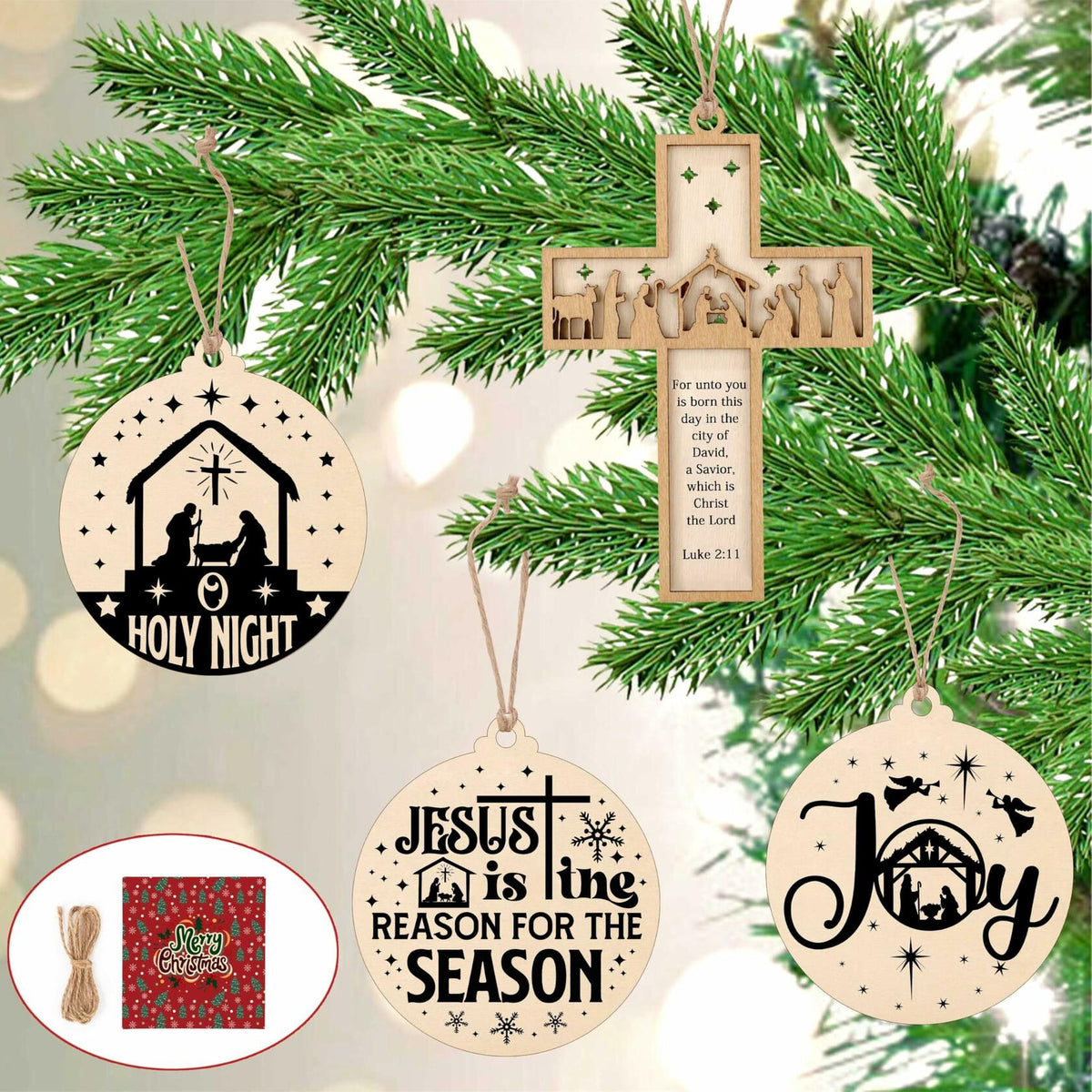 Juego de 8 adornos navideños cristianos de escena de cruz para decoración navideña