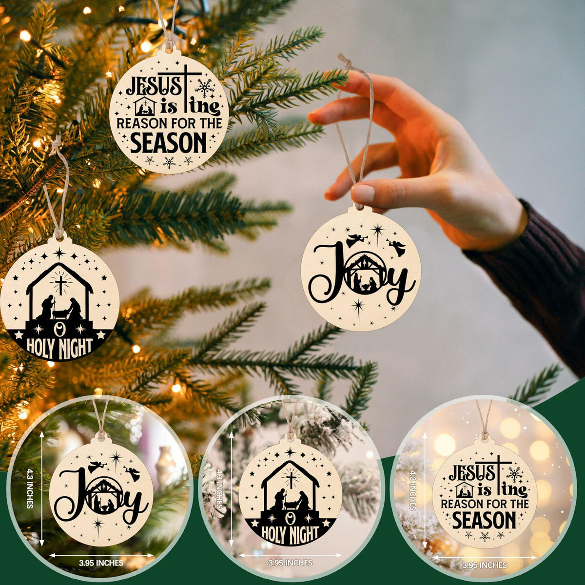 Juego de 8 adornos navideños cristianos de escena de cruz para decoración navideña