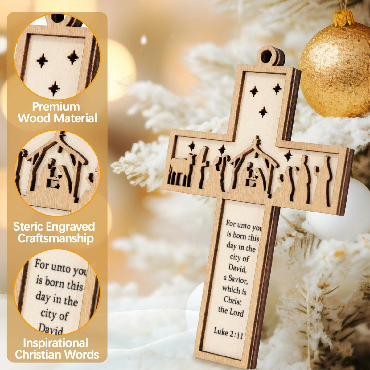 Juego de 8 adornos navideños cristianos de escena de cruz para decoración navideña
