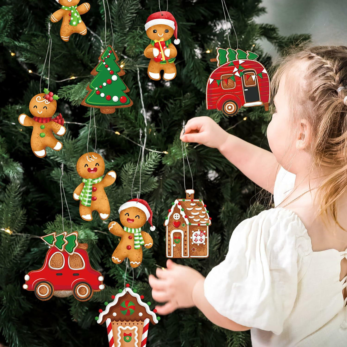 12 adornos de hombre de jengibre para árbol de Navidad, lindos accesorios de decoración navideña