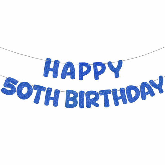 Fulmoon 50th Birthday Banner Pre Strung Glitter 11.5ft Champagne Gold