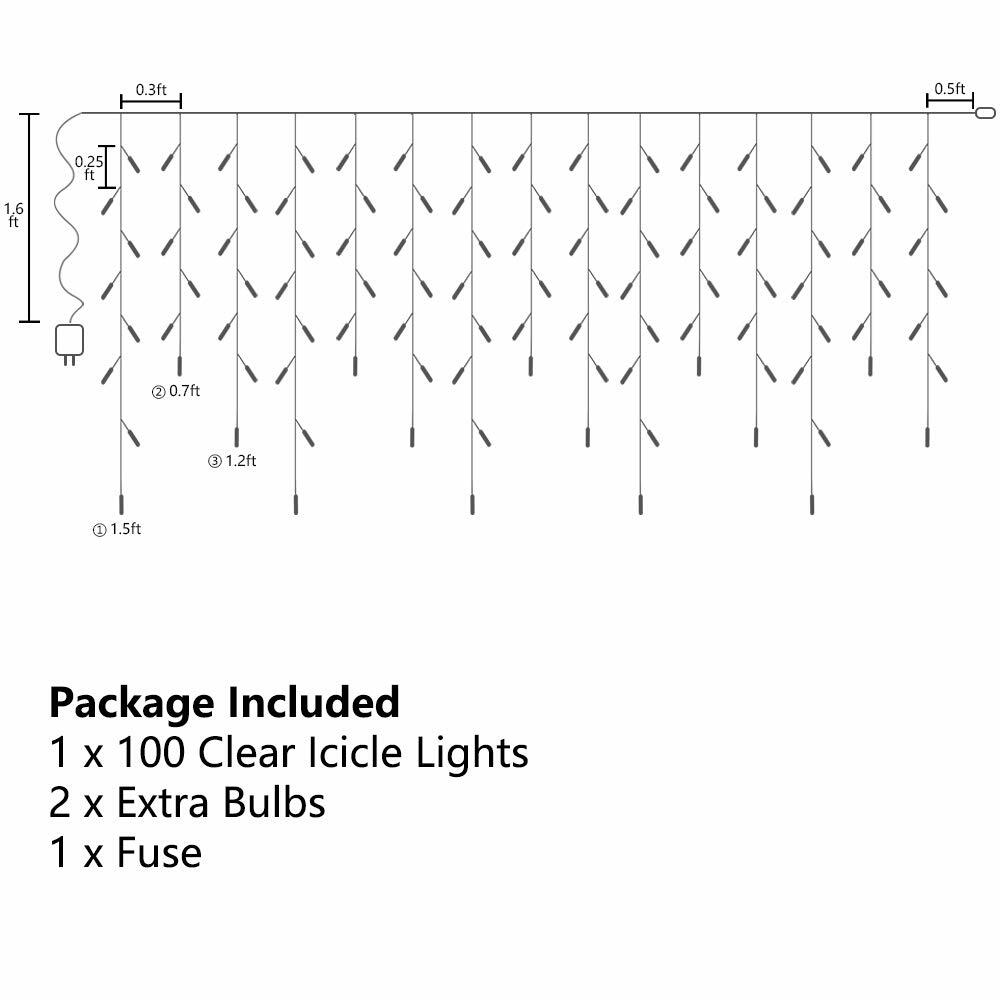 Luces de cortina navideñas de carámbanos RECESKY de 7.7 pies y 100 luces multicolor para interiores y exteriores