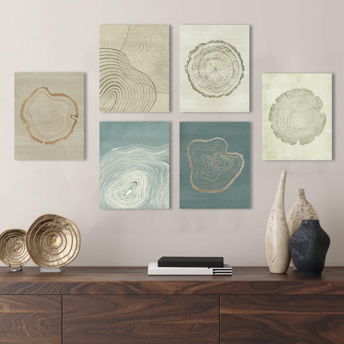 Arte de pared en lienzo de anillos de árbol Anyzal, 6 paneles, gris, 8x10 pulgadas