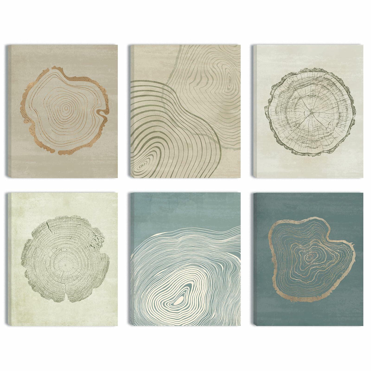Arte de pared en lienzo de anillos de árbol Anyzal, 6 paneles, gris, 8x10 pulgadas