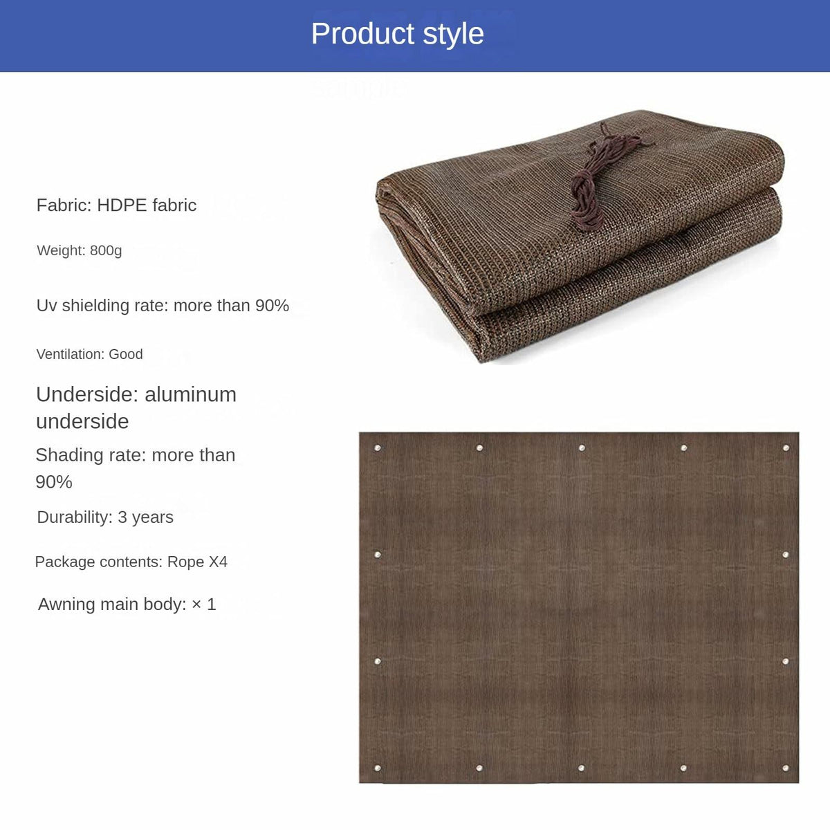 Toldo rectangular para sombra Demoul, 185 GSM, protección UV, color trigo, 9.84'x9.84'