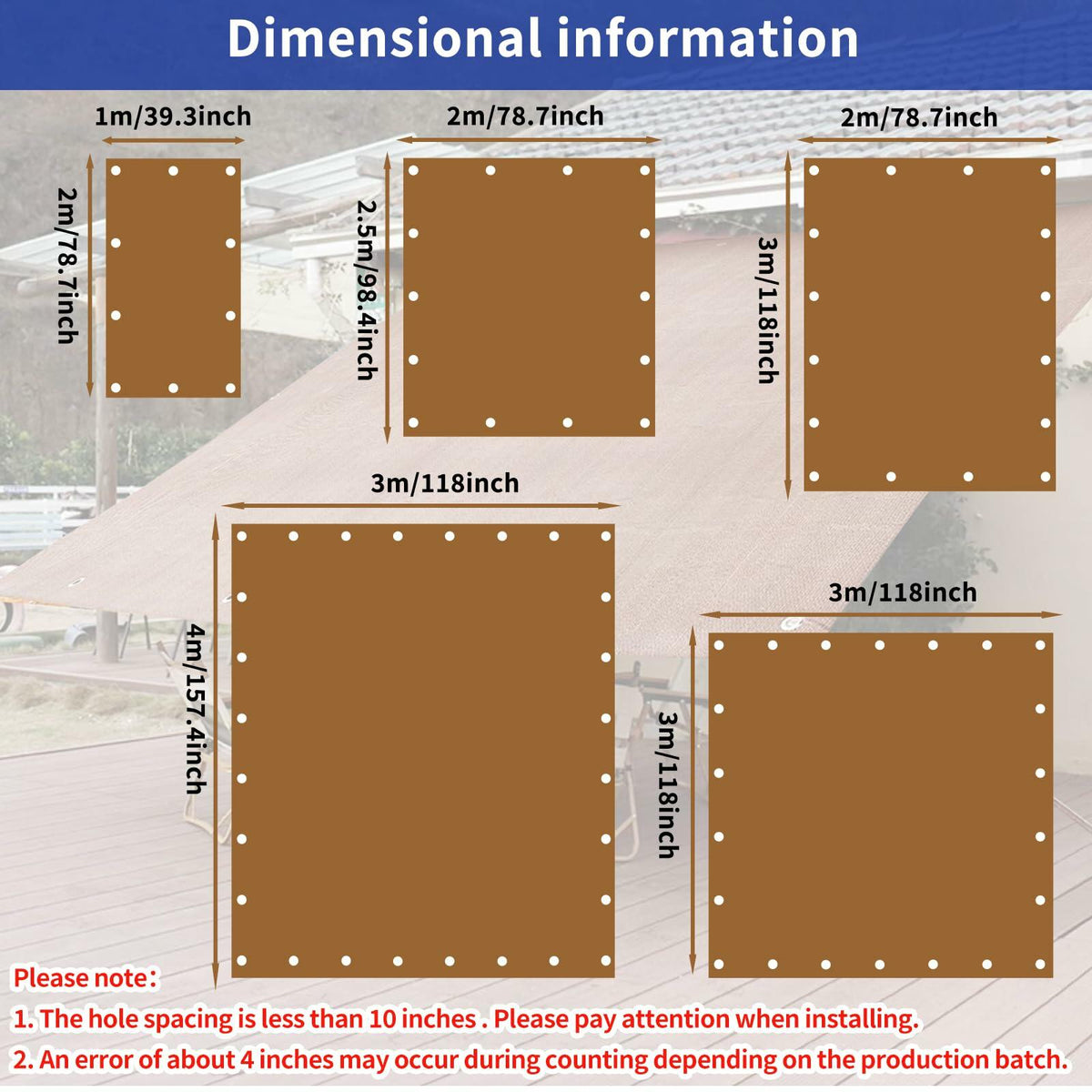Toldo rectangular para sombra Demoul, 185 GSM, protección UV, color trigo, 9.84'x9.84'