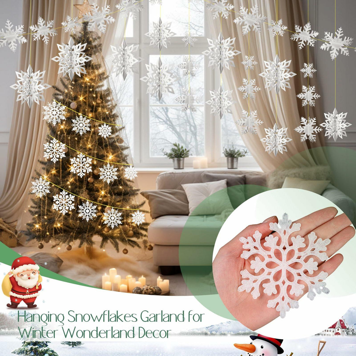 Set de 12 adornos navideños de copos de nieve 3D Fullhawl, decoración plateada