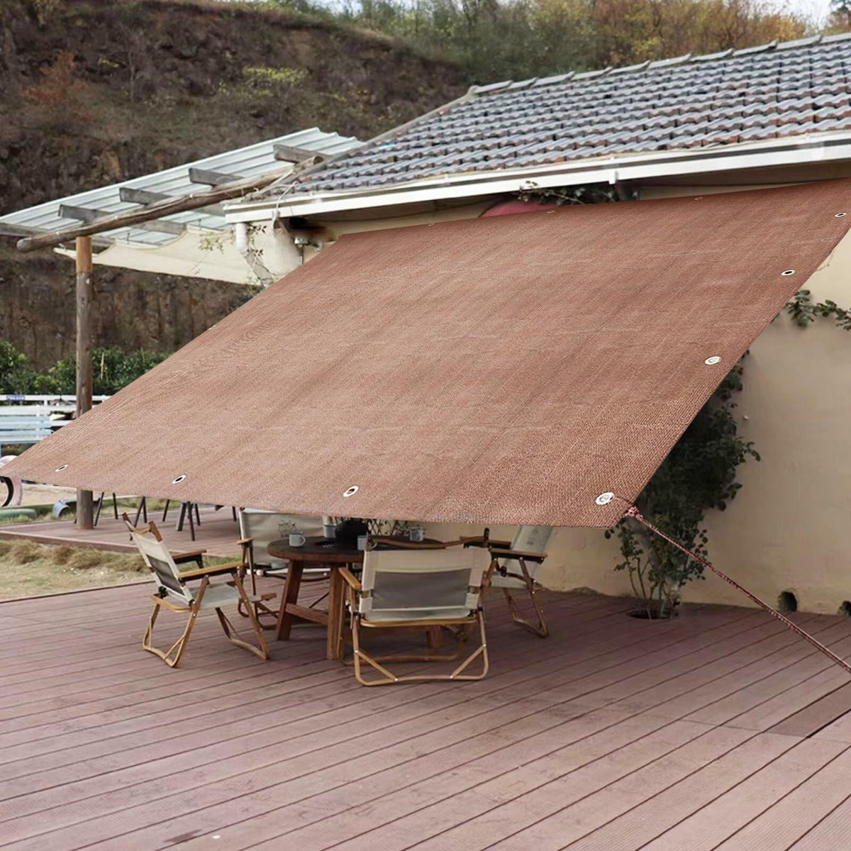 Toldo rectangular para sombra Demoul, 185 GSM, protección UV, color trigo, 9.84'x9.84'