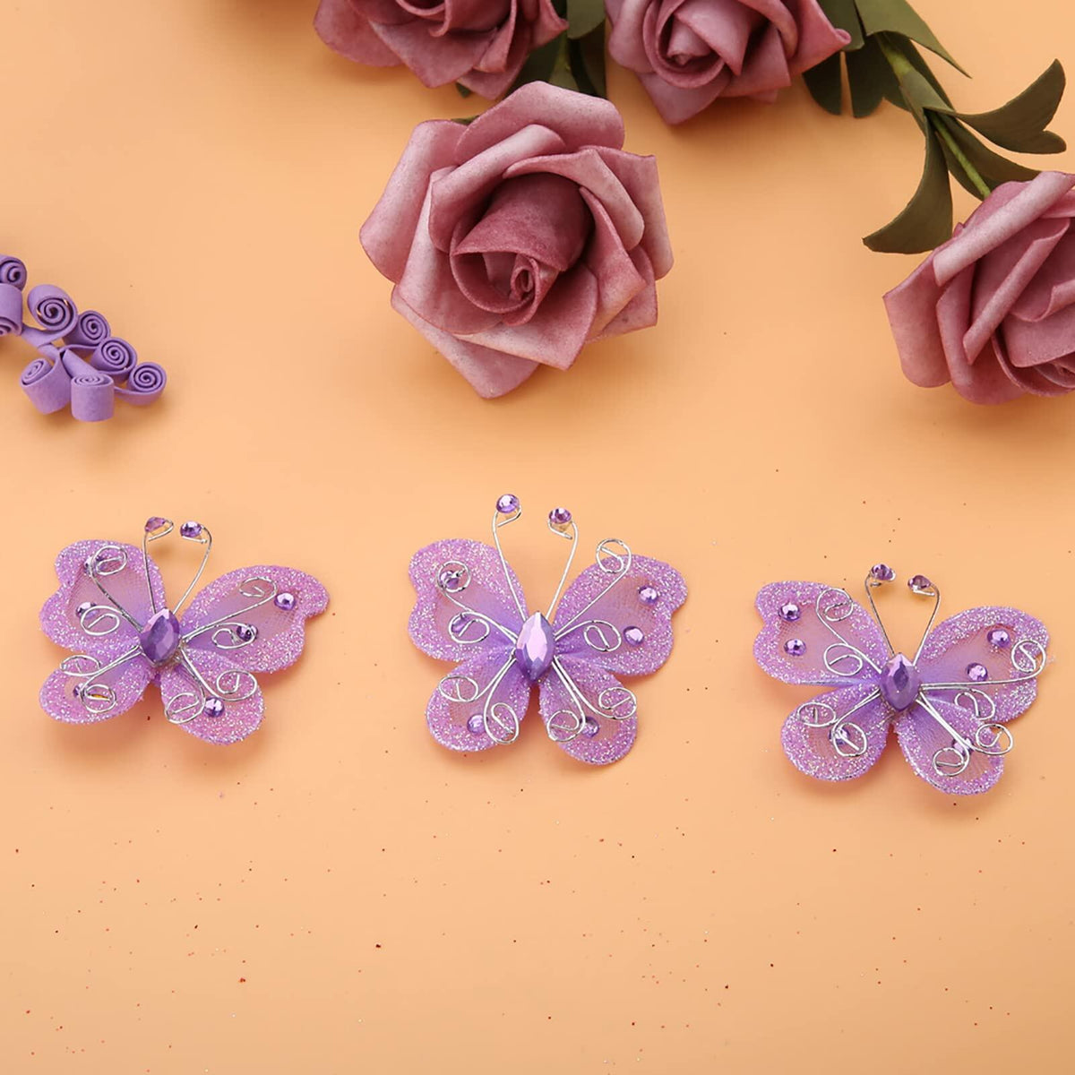 Yosoo Health Gear Wire Mesh Glitter Butterflies 24Pcs Sheer Wedding Decor