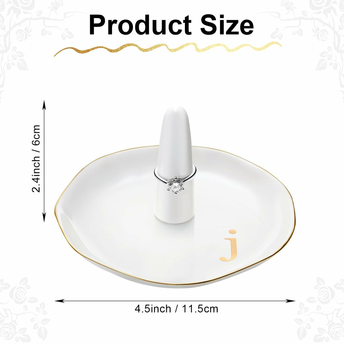 Bandeja de cerámica para joyas Beeveer con inicial de la A a la Z, 4.5x2.4'', blanca